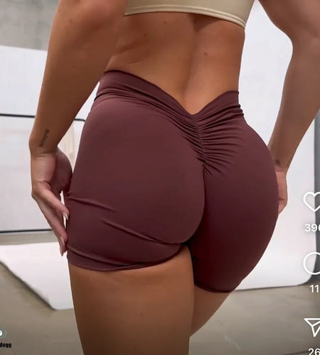 Nylon Back V Butt Yoga Shorts Women High Waist Fitness Workout Gym Running Scrunch Leggings Trousers Jogging Athletic Wear