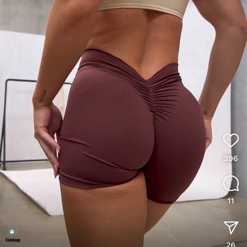 Load image into Gallery viewer, Nylon Back V Butt Yoga Shorts Women High Waist Fitness Workout Gym Running Scrunch Leggings Trousers Jogging Athletic Wear
