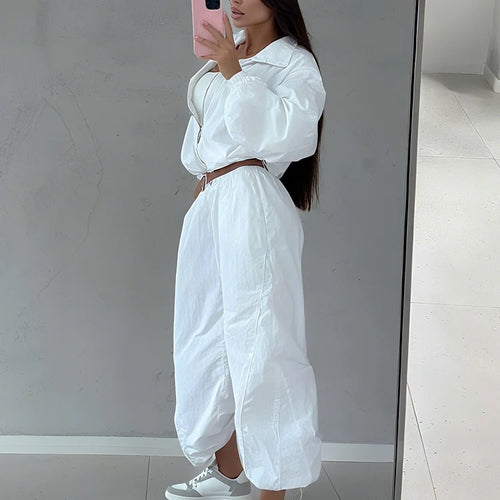 Load image into Gallery viewer, Sporty Stripe 2-Piece Set Women Zipper Crop Coats+Drawstring Trousers Skinny Casual Autumn Trend Simple Classic Suits
