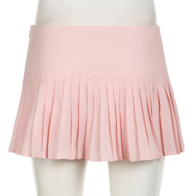 Sweet Cute Low Waist Pink Pleated Skirt Korean Fashion Girls Coquette Clothes Summer Mini Skirt Women Prepy Style New