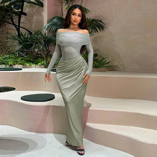 Load image into Gallery viewer, Off-shoulder Mesh See Through Sexy Maxi Dress For Women Elegant Strapless Long Sleeve Backless Bodycon Club Party Dress

