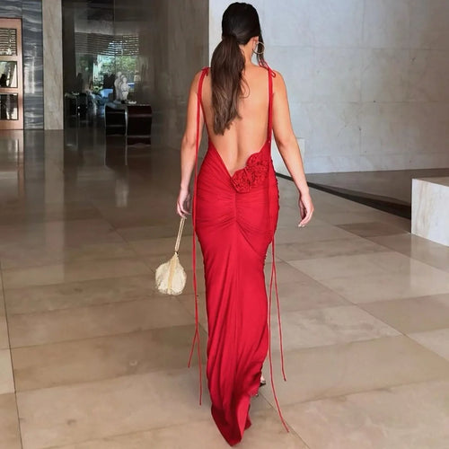 Load image into Gallery viewer, Floral Backless Sexy Maxi Dress Women Fashion Spaghetti Strap Sleeveless Bodycon Club Party Sexy Long Fishtail  Dress

