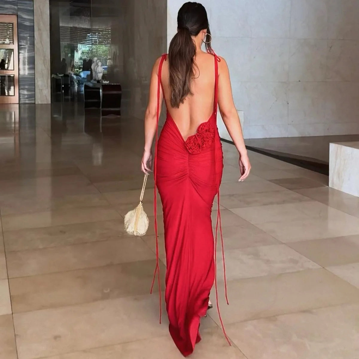 Floral Backless Sexy Maxi Dress Women Fashion Spaghetti Strap Sleeveless Bodycon Club Party Sexy Long Fishtail  Dress