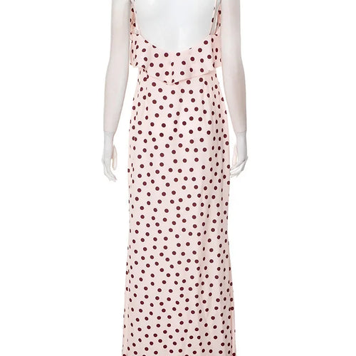 Load image into Gallery viewer, Rose Polka Dot Maxi Dress For Women Gown Spaghetti Strap Off-shoulder Sleeveless Backless Elegant Evening Club Dress
