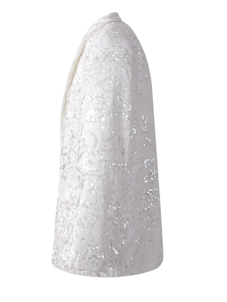 Women Red Sequins Shining Big Size Elegant Blazer New Lapel Long Sleeve Jacket Fashion Tide Spring Autumn 2025 CPG3014