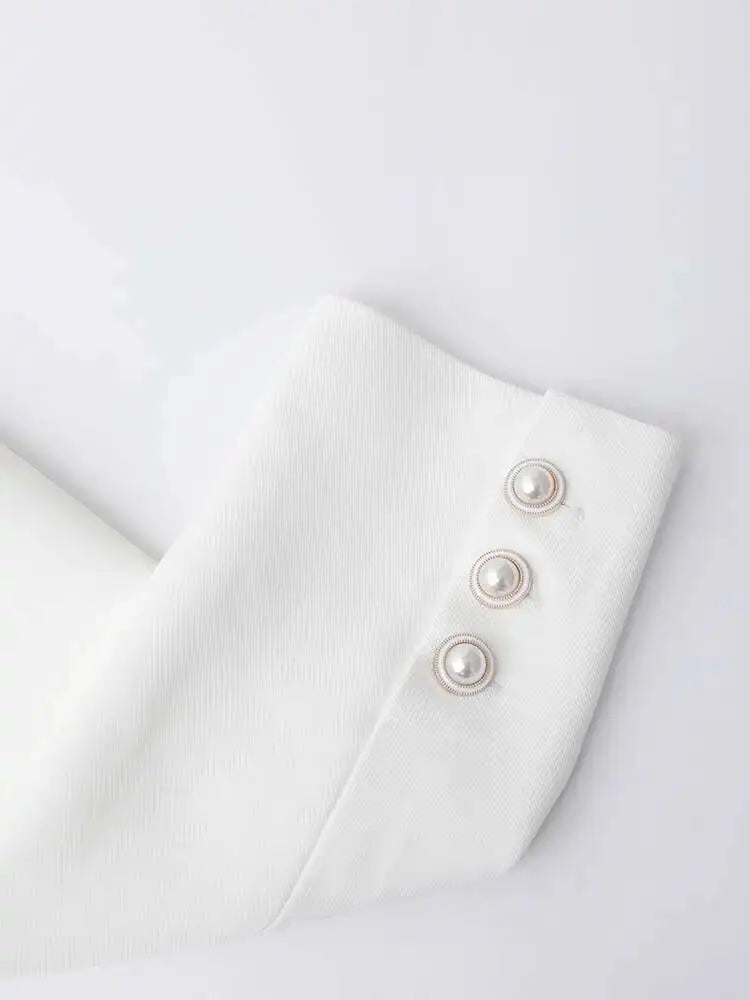 Women White Irregular Pleated Elegant Blazer New Lapel Long Sleeve Jacket Fashion Tide Spring Autumn 2025 CPDB052