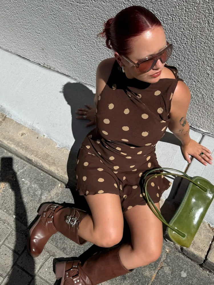 Fashion Sleeveless Mesh Patchwork Polka Dot Double-layer Dress For Women's Summer New 2025 Streetwear Holiday Beachwear