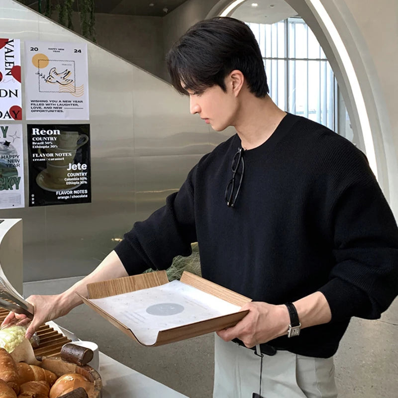 Men's Sweater New Korean Spring Style Round Neck Solid Color Simple Trendy Pullover Male Casual Clothing 2025 9W1814