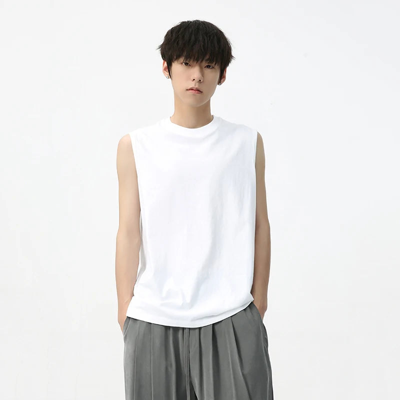 Men's Sleeveless Vest Sports Shoulder Round Neck Contrasted Design Korean Style Solid Color Casual Male Tank Top 9C5717