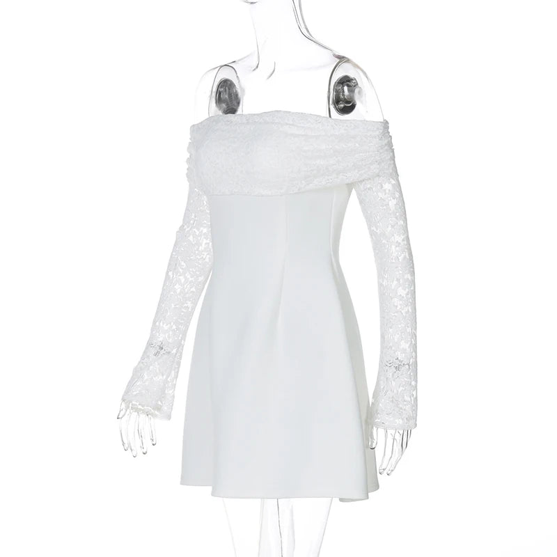 Off-shoulder Long Sleeve Sexy Mini Dress For Women Robe Strapless Backless High Waist A-line Elegant Club Party Dress