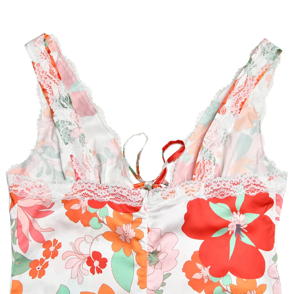 Floral Print Backless Maxi Dress For Women 2023 New V Neck Sleeveless Bodycon Long Dresses Ladies Elegant Sexy Dress