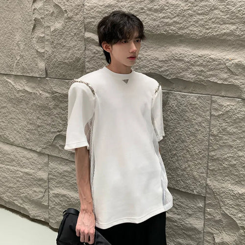 Load image into Gallery viewer, Man&#39;s Short Sleeved T-shirt 2024 Summer New Loose Casual Fashion Trend Shoulder-padded Metal Embellished Male Top 9C5569
