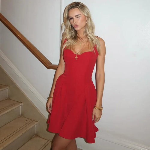 Load image into Gallery viewer, Spaghetti Strap Backless Sexy Mini Dress For Women Robe Solid Sleeveless High Waist A-line Pleated Club Party Dress
