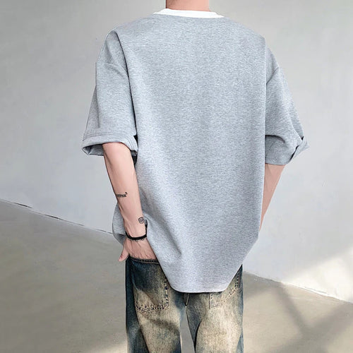 Load image into Gallery viewer, Simple Loose Men&#39;s T-shirt Round Neck Fake Two-piece Short Sleeve Casual Male Top Solid Color Clothes Summer 6148
