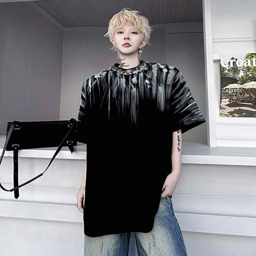 Load image into Gallery viewer, Men's T-shirts New Summer Round Neck Nail Bead Drawn Pattern Loose Male Short Sleeved Pullover Casual Menwear 9W1795

