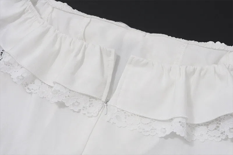 Off-shoulder Backless Sexy Mini Dress Women Robe Fashion White Strapless Sleeveless High Waist Lace Club Dress Female