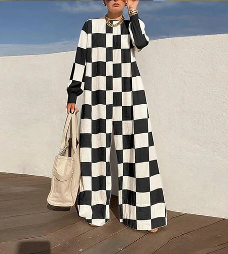Stylish Classic Plaid Loose Wide Leg Jumpsuit Female 2025 Spring Fall Long Sleeves Pant One Piece Romper Jumpsuit Woman