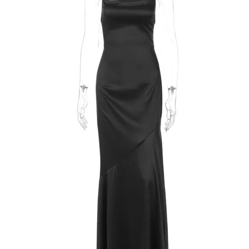 Load image into Gallery viewer, Spaghetti Strap Backless Sexy Maxi Dress Women Gown Black Satin Slipdress Sleeveless High Waist Club Party Long Dress
