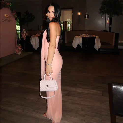 Load image into Gallery viewer, Sexy Two Piece Sets Women Neckerchief Strapless Crop Tops And Maxi Skirt Sets Sexy Club Party Skirt Two Piece Sets
