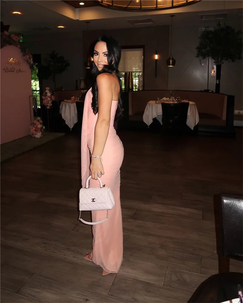 Sexy Two Piece Sets Women Neckerchief Strapless Crop Tops And Maxi Skirt Sets Sexy Club Party Skirt Two Piece Sets