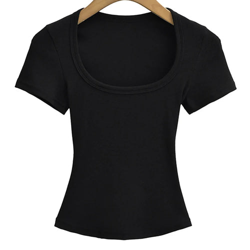 Load image into Gallery viewer, Square Collar High Stretch Summer Crop Tops Women Short Sleeve Tops Sexy Pullover Bottoming Blouses Slim T-shirt
