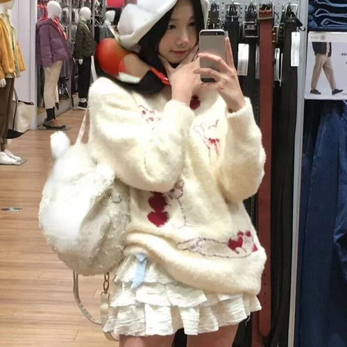 Load image into Gallery viewer, 2025 Japanese Cartoon Sweet Kawaii Cat Women Sweaters Winter Grunge Loose Pullovers Y2k Aesthetic Loose Vintage Knitted Jumpers
