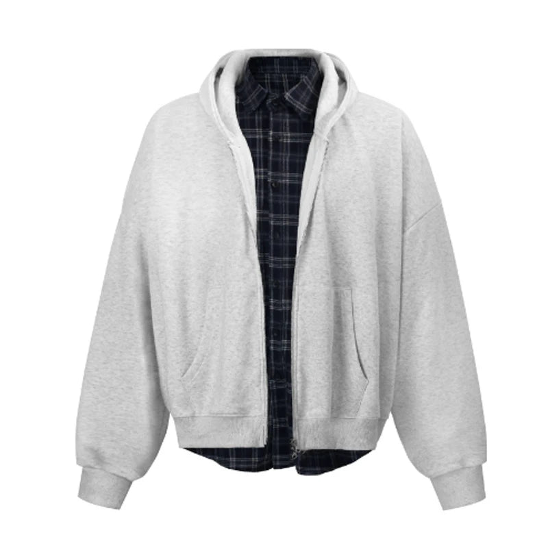 Men's Sweatshirts New Korean Style Fake Two-piece Patchwork Hoodie Jacket Niche Design Male Zipper Trendy Top 9W1827