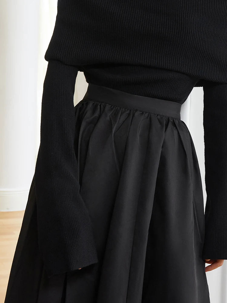Casual Ruched Minimalist Solid Midi Skirt For Women High Waist A Line Solid Elegant Long Skirts Female Clothing