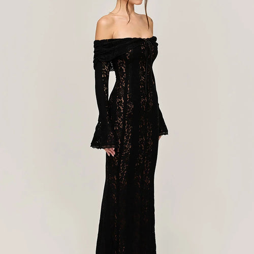 Load image into Gallery viewer, Lace Off-shoulder Sexy Maxi Dress Women Strapless Backless Long Sleeve Bodycon Evening Club Party Long Dress Elegant
