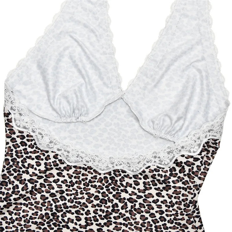 Leopard Print Backless Sexy Mini Dress For Woman Robe Contrast Color Halter Deep V Neck Sleeveless A-line Club Dress