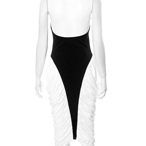 Load image into Gallery viewer, Patchwork Halter Backless Sexy Midi Dress Women Gown Elegant Fashion Contrast Color Sleeveless Pleated Long Dress
