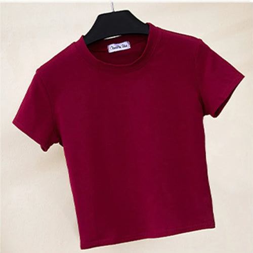 Load image into Gallery viewer, Green Crop Top T-Shirt Female Solid Cotton O-Neck Short Sleeve T-shirts for Women High Waist Slim Short Sport Femme T-Shirt
