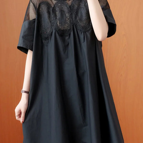 Load image into Gallery viewer, Women Black Lace Meh Perspective Big Size Mini Dress New Round Neck Short Sleeve Fashion Tide Spring Summer 2025 1DJ0336
