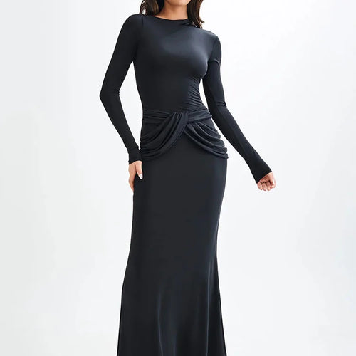 Load image into Gallery viewer, Elegant Long Sleeved Elastic Tight Long Dress Women Bodycon Pleated Evening Dress Slimming Party Club Vestido Fall 2024

