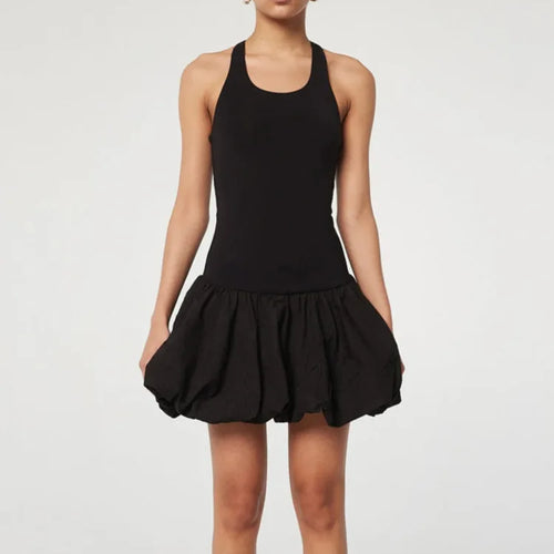 Load image into Gallery viewer, Black Sleeveless Puffy Dress For Women Fashion Round Neck High Waist Backless A-line Loose Sexy Dress Clothes
