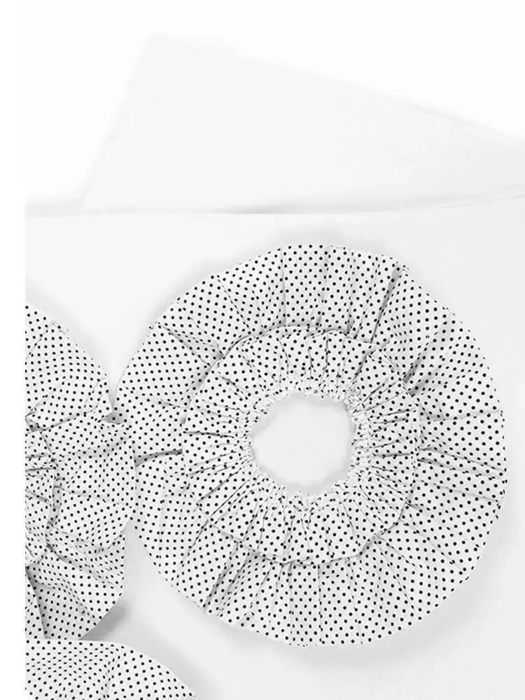 Women Black Dot  Ruffles Big Size Casual T-shirt New Round Neck Short  Sleeve Fashion Tide Spring Summer 2025 1DH5463