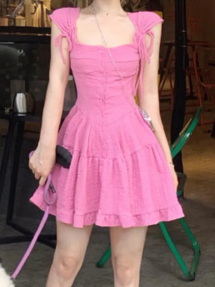 Y2k Pink Summer Dress Women 2023 Sundress Casual Kawaii Princess Fairy Short Dresses Party Korean Fashion