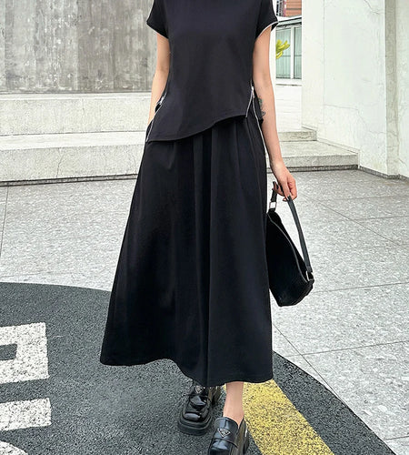 Black Zipper T-shirt Half-body Skirt Two Pieces Suit New Round Neck Sleeveless Women Fashion Spring Summer 2025  1DJ1016
