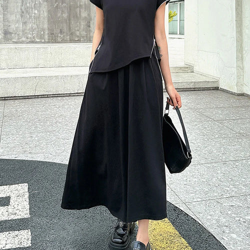 Load image into Gallery viewer, Black Zipper T-shirt Half-body Skirt Two Pieces Suit New Round Neck Sleeveless Women Fashion Spring Summer 2025  1DJ1016
