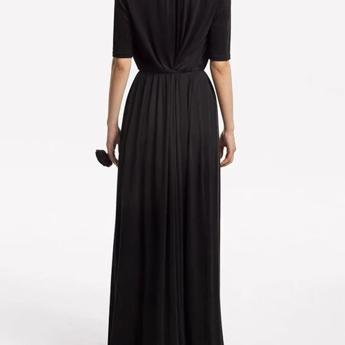 Load image into Gallery viewer, Solid Hollow Out Loose Dresses For Women O Neck Short Sleeve High Waist  Temperament Long Dress Female Fashion New
