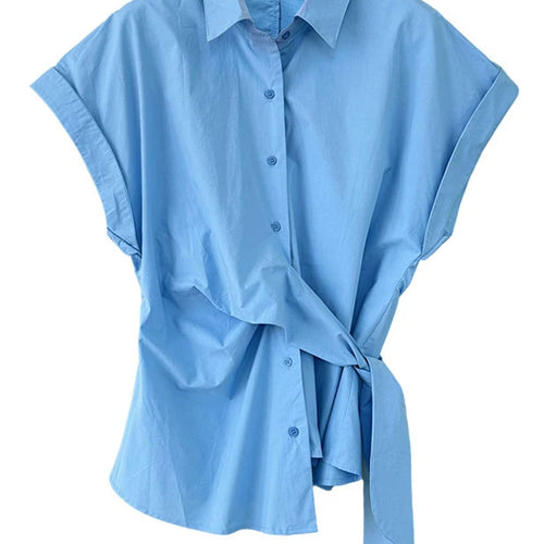 Load image into Gallery viewer, Women Purple Pleated Bandage Elegant Big Size Blouse New Lapel Short Sleeve Shirt Fashion Tide Spring Summer 2025 1DJ1362
