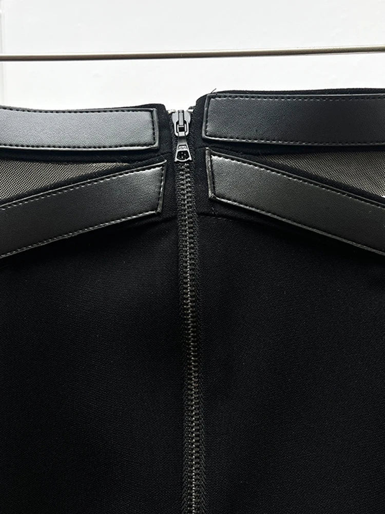 Solid Spliced Zipper Pants For Women High Waist Patchwork Belt Minimalist Casual Pant Female Fashion Clothing Style