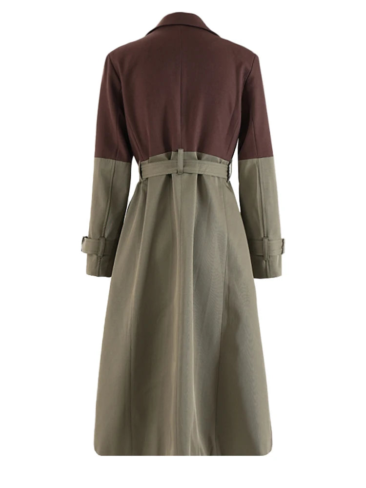 Women Green Color-block Big Size Elegant Blazer New Lapel Long Sleeve Jacket Fashion Tide Spring Autumn 2025 26D8105