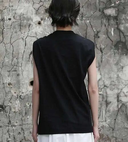 Women Black White Brief Knot Pleated Casual T-shirt New Round Neck Sleeveless Fashion Tide Spring Summer 2025 1DF7979