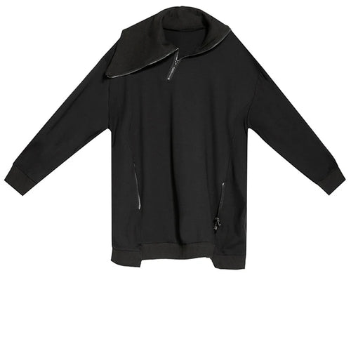 Load image into Gallery viewer, Loose Fit Black Zipper Irregular Sweatshirt New Turtleneck Long Sleeve Women Big Size Fashion Spring Autumn 2025 1DH0576
