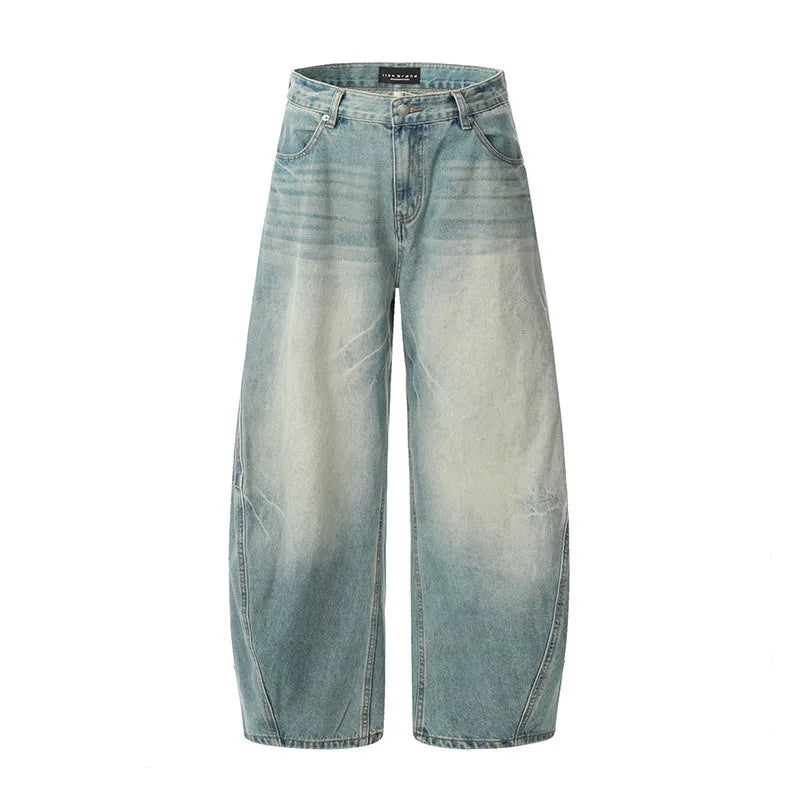 High Street Men's Jeans New American Style Loose Straight Leg Curved Knife Stylish Male Casual Denim Pants Summer 9W1722