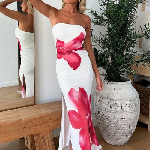 Load image into Gallery viewer, Off-shoulder Print Sexy Maxi Dress Women Gown Summer New Strapless Sleeveless Backless Bodycon Long Dress Elegant
