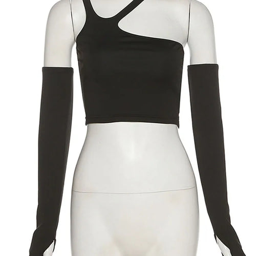 Load image into Gallery viewer, Autumn Fashion Casual Slim Solid Removable Sleeves Halter T Shirt For Women New Streetwear Wild Basic Female Top Hot
