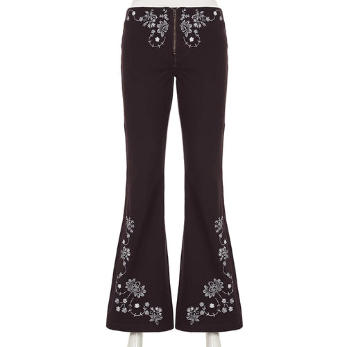 Load image into Gallery viewer, Vintage Chic Flower Embroidery Flared Jeans Women Low Waist Zipper-Fly Denim Trousers All Match Streetwear Bottom New
