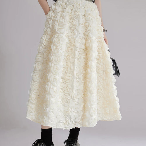 Load image into Gallery viewer, Blackwhite Hit Color Spliced 3D Flower Fashion Skirts for Women High Waist Patchwork Pockets Long Skirt Female New
